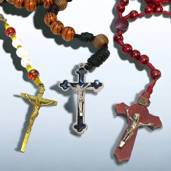 5 pc lot Rosary Prayer beads with Saints and Crosses and Basketball ! rosaries - Picture 7 of 8